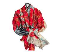 Aufeel Foulards tendance 100 % satin de soie longue et légère protection solaire châles pour femmes, Rouge passion, Large