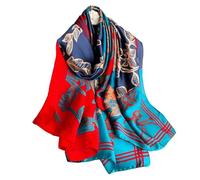 Aufeel Foulards tendance 100 % satin de soie longue et légère protection solaire châles pour femmes, rouge/bleu, Large