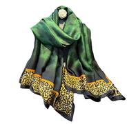Aufeel Foulards tendance 100 % satin de soie longue et légère protection solaire châles pour femmes, Vert léopard, Large