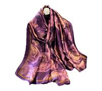 Aufeel Foulards tendance 100 % satin de soie longue et légère protection solaire châles pour femmes, Violet doré, Large