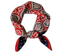 Aufeel Petit foulard carrée 100 % pure soie de mûrier pour femme, Foulard en soie, 53 x 53 cm, noir/rouge, Small