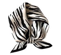 Aufeel Petit foulard carrée 100 % pure soie de mûrier pour femme, Foulard en soie, 53 x 53 cm, rayures noires, Small