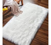 AUFELL Tapis Fausse Fourrure en Mouton Artificielle Tapis en Peluche pour Chaise et Coussin de Canapé Tapis pour Chambre à Coucher,Salon,Crèche (Blanc,31.5x70.8 inch)