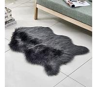 Aufell Tapis Imitation Peau de Mouton Artificielle Tapis en Peluche pour Chaise et Coussin de Canapé Tapis pour Chambre à Coucher,Salon,Crèche Noir,60x90 cm