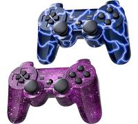 AUFGLO Gaming Controller für PS3, Wireless Move/Motion Controller Gamepad mit verbessertem Joystick Kompatibel mit Play Station - 3 (Blauer Blitz und roter Sternenhimmel)
