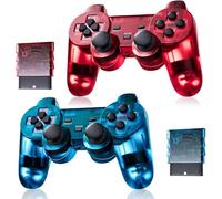 AUFGLO Rétro manette sans fil classique pour PS2/Dual Shock 2/PC (rouge + bleu)