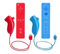 AUFGLO Télécommande Wii et manettes Nunchuck pour Wii U, étui en silicone et dragonne inclus (rouge+bleu).