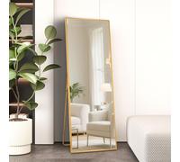 AUFHELLEN Miroir sur Pied 140x50cm avec Cadre en Métal Doré Grand Miroir Mural HD avec Crochet pour Salon, Chambre et Dressing Miroir