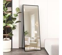AUFHELLEN Miroir sur Pied 140x50cm avec Cadre en Métal Noir - Grand Miroir Mural HD avec Crochets pour Salon, Chambre et Dressing