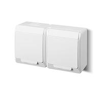 Elektro-Plast Prise en saillie 2 compartiments pièces humides IP44 16A 250V Blanc double montage