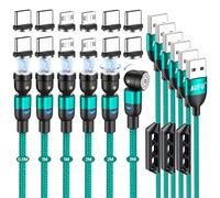 AUFU Câble de Charge Magnétique USB [6 Pièces, 0.5m 1m 1m 2m 2m 3m], Câble USB Magnétique 540° Rotation, Embouts Micro USB/Type-C, Compatible Téléphones/Tablettes USB C (Vert)