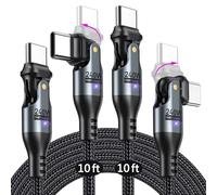AUFU Lot de 2 câbles USB C vers USB C 240 W - 3 m - Double tête - Rotation à 180° - Câble C vers C - Câble USB C haute vitesse - Câble de charge rapide USB C pour téléphone 16/15/Ma-Book/Pad Series,