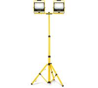 Aufun 2X200W LED Bâtiment Spotlight Batterie blanc froid blanc avec trépied Double Spotlight Red et bleu Flash of Work Lights for the Inside and Outdoor Area, 3 modes,IP65 imperméable