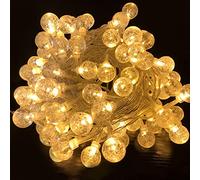 Aufun 30m 240 LED chaîne lumineuse boule de cristal blanc chaud, 8 modes IP44 étanche, pour jardin, terrasse, fête, balcon (30m, câble transparent)