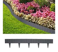 Aufun 5m Bordure de Jardin Plastique avec 5 éléments de 100 cm chacun, Bordure de pelouse Aspect Rattan, Jardin Palisade Parterre (Anthracite)