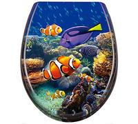 Aufun Abattant de WC avec abattant de WC à fermeture douce en plastique dur Abattant de WC antibactérien en Duroplast Taille universelle, 25 images au choix - Poissons sous-marins