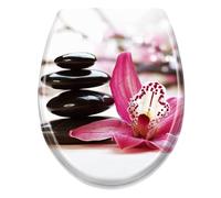 Aufun Abattant de WC avec abattant de WC à fermeture en douceur en plastique dur Abattant de WC antibactérien en duroplast Taille universelle - Fleur rouge Pierre Art