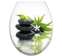 Aufun Abattant de WC avec abattant de WC à fermeture en douceur en plastique dur Abattant de WC antibactérien en duroplast Taille universelle, 25 images au choix - Pierre