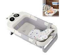 Aufun Baignoire pliable pour bébé, avec coussin de bain et thermomètre intégré, support de baignoire, portable, article essentiel pour les nouveau-nés et les tout-petits, gris et blanc