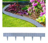 Aufun Bordure de jardin en plastique de 5 m en aspect rotin avec 5 éléments de 100 cm, design flexible pour délimitation de parterre de fleurs, courbe pour coupe de gazon, bordure de plate-bande pour