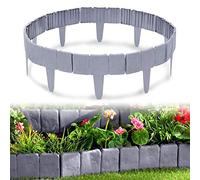 Aufun Bordure de pelouse en Plastique 10 m Aspect Pierre Bordure de Jardin en polypropylène, Bordure de Tonte Bordure de lit palissade décorative, 1 élément 25x23x1 cm, Gris