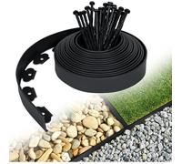 Aufun Bordure de pelouse en plastique flexible 10 m x 5 cm Ancres de sol pour ancrage, bordure de lit de fleurs (10m, noir)