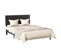 AufuN Cadre de lit avec tête de lit en velours, 140 x 200 cm, cadre de lit rembourré avec aspect bouton, lit plate-forme avec sommier à lattes en bois, lit double pour adultes, design moderne, noir