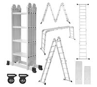 Aufun Échelle multifonction 7 en 1 Échelle multifonction Échafaudage, 2 plaques d'échafaudage et 2 traverses de sol, 16 marches, 4,7 m de longueur totale, jusqu'à 150 kg