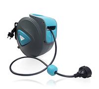 Aufun Enrouleur de câble automatique, 20 m, thermostatique de protection contre les surcharges, rotatif à 180°, support mural (20 m, bleu + gris)