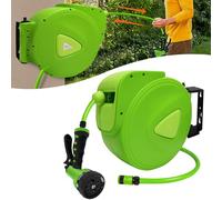Aufun Enrouleur Tuyau Arrosage 30m + 2m automatique avec douchette, raccord 3/4" orientable à 180, Verrouillage à n'importe Quel Point, pour jardin, arrosage, lavage de voiture (Vert, 30m)