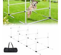 AufuN Ensemble d'agilité pour chien - 4 obstacles réglables en hauteur + bâtons de slalom avec sac de transport - Appareil d'entraînement pour écoles de chiens et usage domestique - 104 x 70 x 101 cm