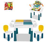 Aufun Ensemble Table et chaises réglables en Hauteur pour Enfants 6 en 1 Table de Jeu Blocs de Construction,Grand Ensemble Blocs de Construction multifonctionnels avec 163 Blocs de pièces,2 chaises