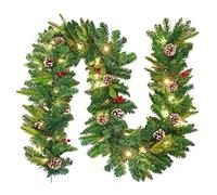 Aufun Guirlande de Noël avec éclairage décoratif - 5 m - 75 LED - Décoration de Noël - Blanc Chaud - 500 cm - Pommes de pin - Baies Rouges