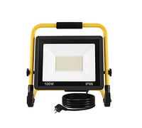 Aufun LED Construction Spot 100W, projecteur de travail à LED blanc chaud avec câble de 3m, support et poignée de transport, réflecteur étanche IP66 pour le jardin, le garage.