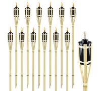 Aufun Lot de 12 Torche de Jardin en Bambou, Bamboo Garden Tiki Torch Set, Torches à Huile pour l'Extérieur avec Mèche de Rechange, Lampe à Huile Cheminée, Hauteur : 90 cm (Typ A)