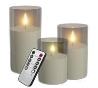 AufuN Lot de 3 bougies LED sans flamme - En acrylique 3D - Fonctionne avec piles - Avec télécommande et minuterie - Pour la décoration de la maison, le camping, les mariages - Transparent