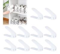 Aufun Lot de 30 étagères à Chaussures réglables, empileur de Chaussures antidérapant, 3 Orangements de Chaussures réglables en Hauteur, Organisateur de Chaussures (30 pièces, Blanc)