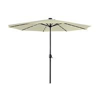 Aufun Parasol avec LED Ø350 cm Parasol de jardin avec manivelle en polyester Protection solaire Protection UV 40+, parasol pour balcon, terrasse et jardin, rond, 8 entretoises, 32 LED, beige
