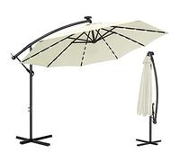 Aufun Parasol de Jardin Exterieur avec éclairage Solaire LED Ø350 cm Parasol Déporté en Aluminium avec Protection UV 40 +, Mécanisme à Manivelle, pour Jardin, terrasse, Balcon, Octogonal, Beige