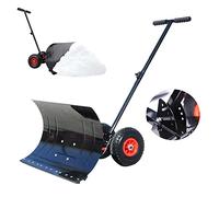 Aufun Pelle à neige avec roues, réglable en hauteur, déneigement confortable, pelle à neige en métal protégeant le dos 75 cm de largeur de travail, hauteur 42 cm