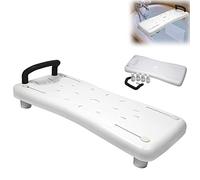 Aufun Planche de Bain de 70 cm de Long, Siège de Baignoire pour Seniors avec Planche d'assise, Porte-Savon et poignée, Chaise de Salle de Bain (Poignée Noire)