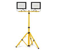 Aufun Projecteur de chantier LED blanc chaud 2 x 100 W avec trépied - Double projecteur LED Floodlight avec câble de 3 m - Lampe de travail étanche IP66 pour garage, jardin, chantier