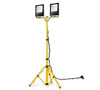 Aufun Projecteur LED extérieur 100 W blanc chaud IP66 étanche ultra lumineux pour jardin, garage, cour, hôtel avec câble de 3 m, 2 pièces avec trépied télescopique de 150 cm