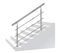 Aufun rampe d'escalier Garde-corps en acier inoxydable pour escaliers, intérieur et extérieur, balcon, parapet, argent, longueur: 150cm, avec 3 croisillons