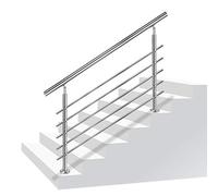 Aufun rampe d'escalier Garde-corps en acier inoxydable pour escaliers, intérieur et extérieur, balcon, parapet, argent, longueur: 80cm, avec 5 croisillons