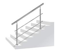 Aufun rampe d'escalier, main courante en acier inoxydable, garde-corps pour escaliers, intérieur et extérieur, balcon, parapet, argent, longueur : 80-180 cm (80cm, 2 croisillons)