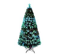 Aufun Sapin de Noël Artificiel 150 cm, Sapin de Noël avec LED et Top Étoile, Sapin Artificiel en Fibre de Verre à Changement de Couleur pour Bureau(1,5 m, Fibre de Verre Colorée)