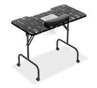 Aufun Table à ongles 90 x 40 x 72 cm avec aspiration, pliable, poste de travail des ongles, table de manucure, table à ongles, portable, avec aspiration de poussière et 4 roues, pour la maison, les
