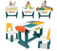 AufuN Table d'activité 5 en 1 pour enfant - Hauteur réglable - Avec chaises - Grand bloc de construction multifonction - Avec espace de rangement - 2 chaises - Cadeau pour garçons et filles