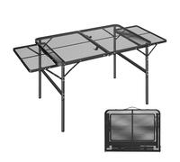 AufuN Table de camping portable 90 x 60 x 39 cm, pliable, multifonctionnelle, réglable en hauteur, table de barbecue avec plateau en maille métallique, table de jardin, table d'appoint pour plage,